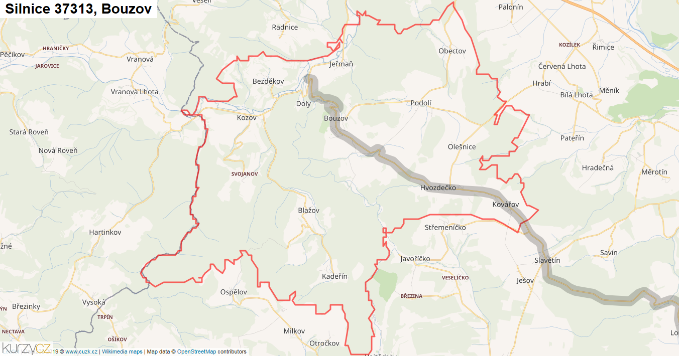 Bouzov, Silnice 37313 - Mapa