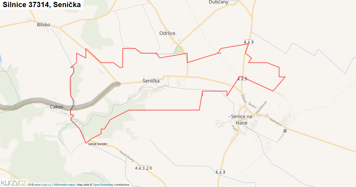 Senička, Silnice 37314 - Mapa