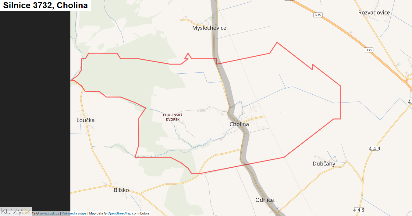 Cholina, Silnice 3732 - Mapa