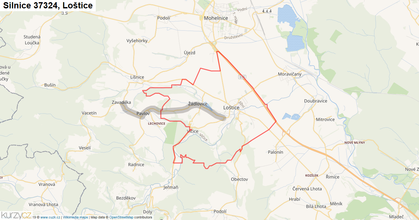 Loštice, Silnice 37324 - Mapa