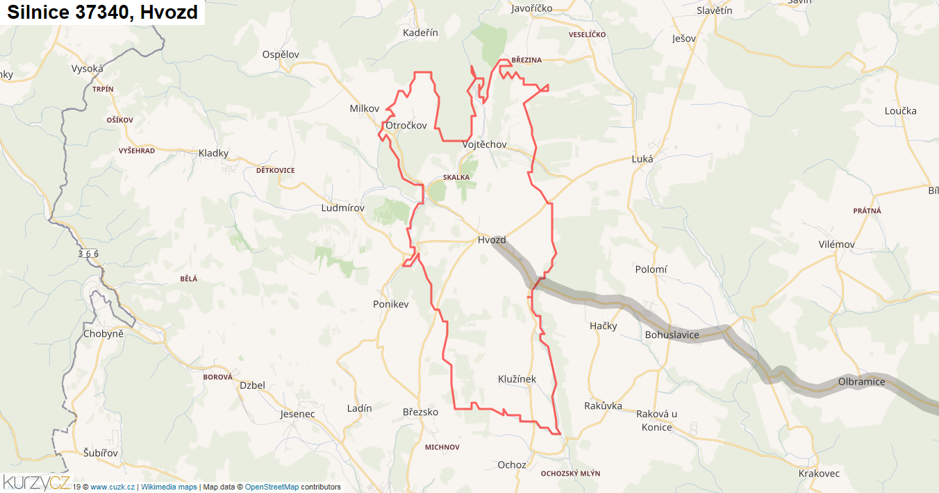 Hvozd, Silnice 37340 - Mapa