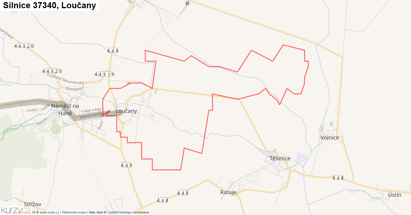 Loučany, Silnice 37340 - Mapa