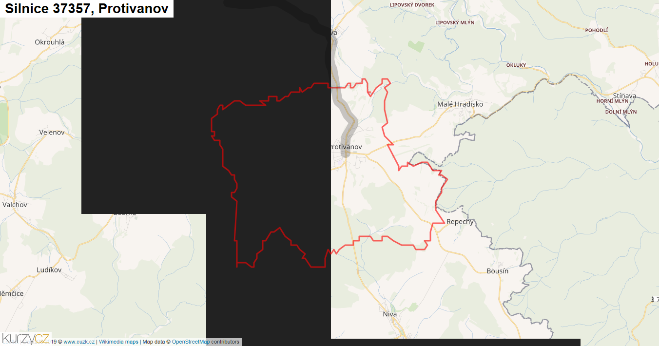 Protivanov, Silnice 37357 - Mapa