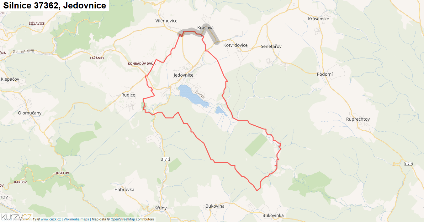 Jedovnice, Silnice 37362 - Mapa
