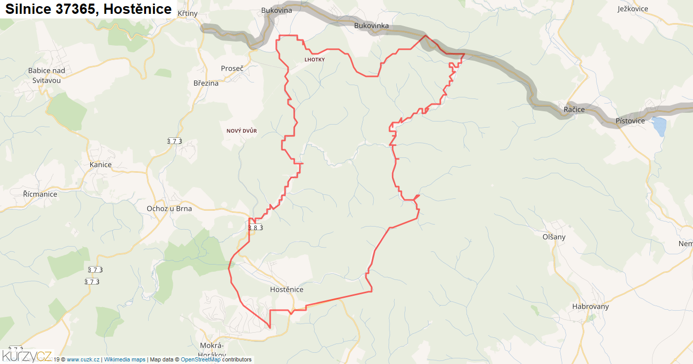 Hostěnice, Silnice 37365 - Mapa