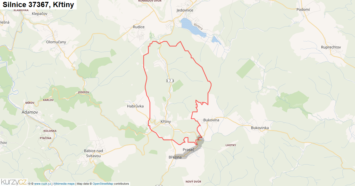 Křtiny, Silnice 37367 - Mapa
