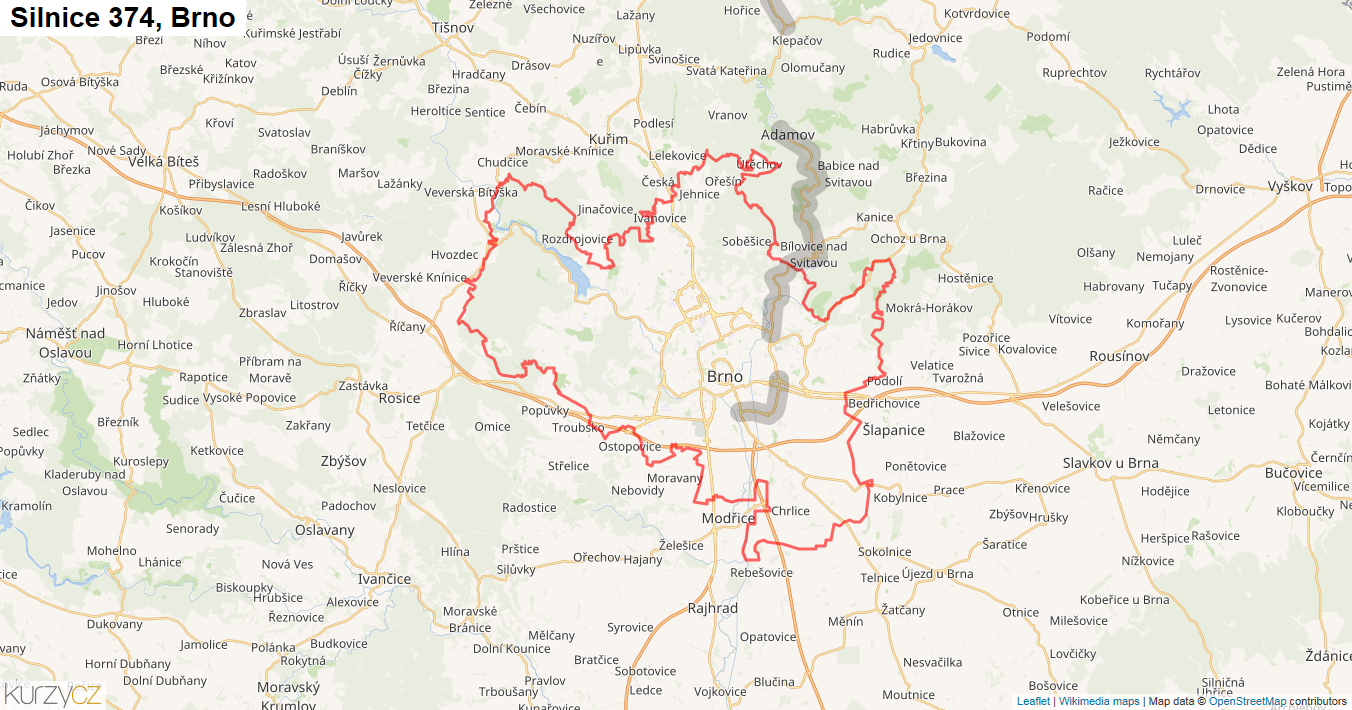 Brno, Silnice 374 - Mapa