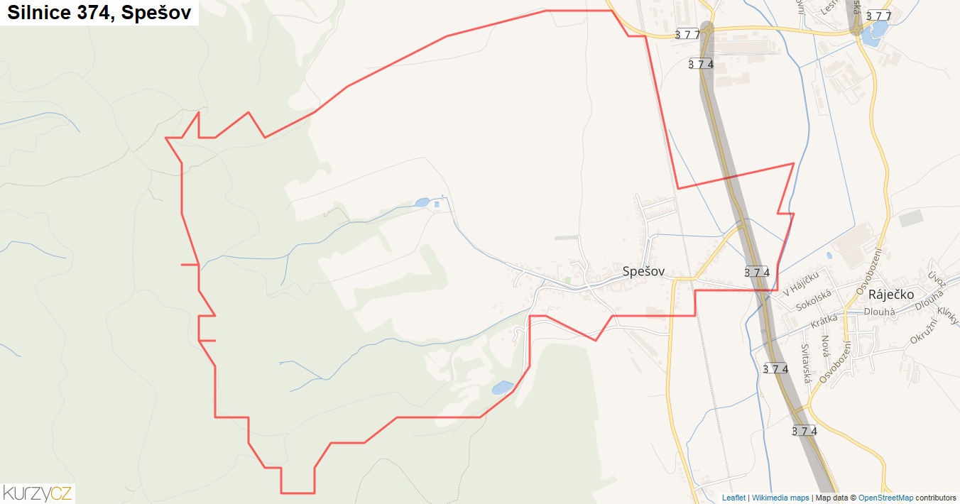 Spešov, Silnice 374 - Mapa