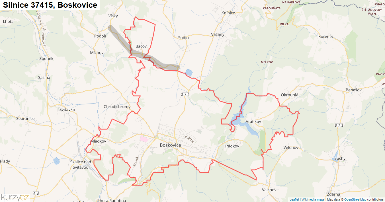 Boskovice, Silnice 37415 - Mapa