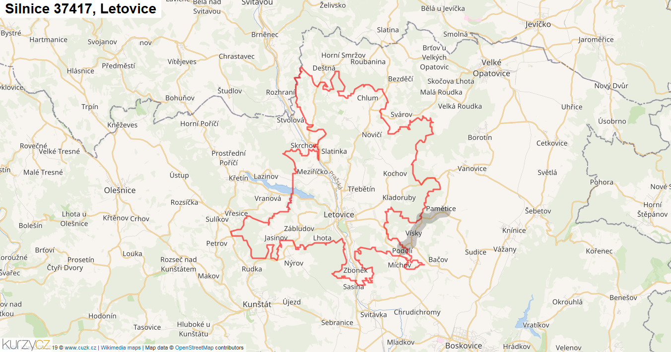 Letovice, Silnice 37417 - Mapa
