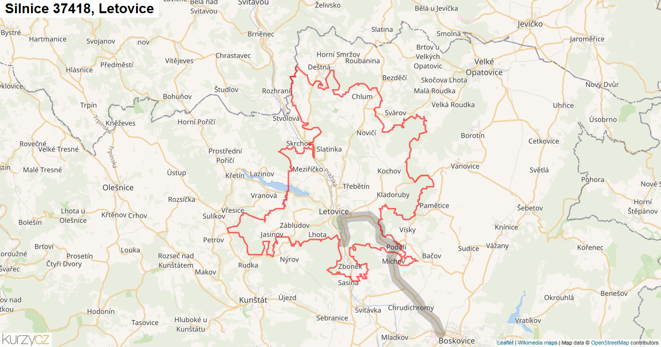 Letovice, Silnice 37418 - Mapa