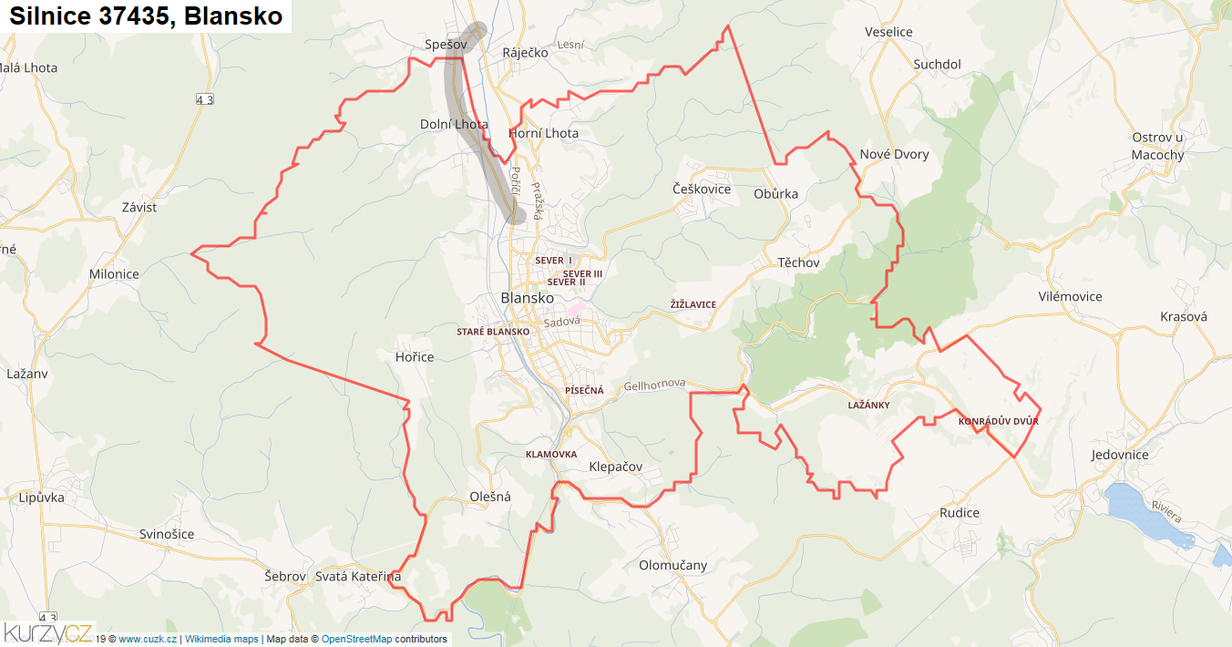 Blansko, Silnice 37435 - Mapa