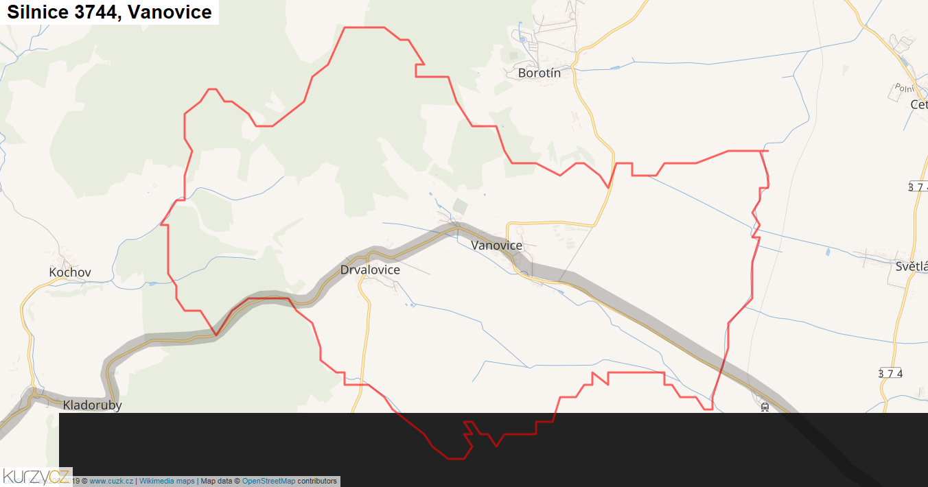 Vanovice, Silnice 3744 - Mapa