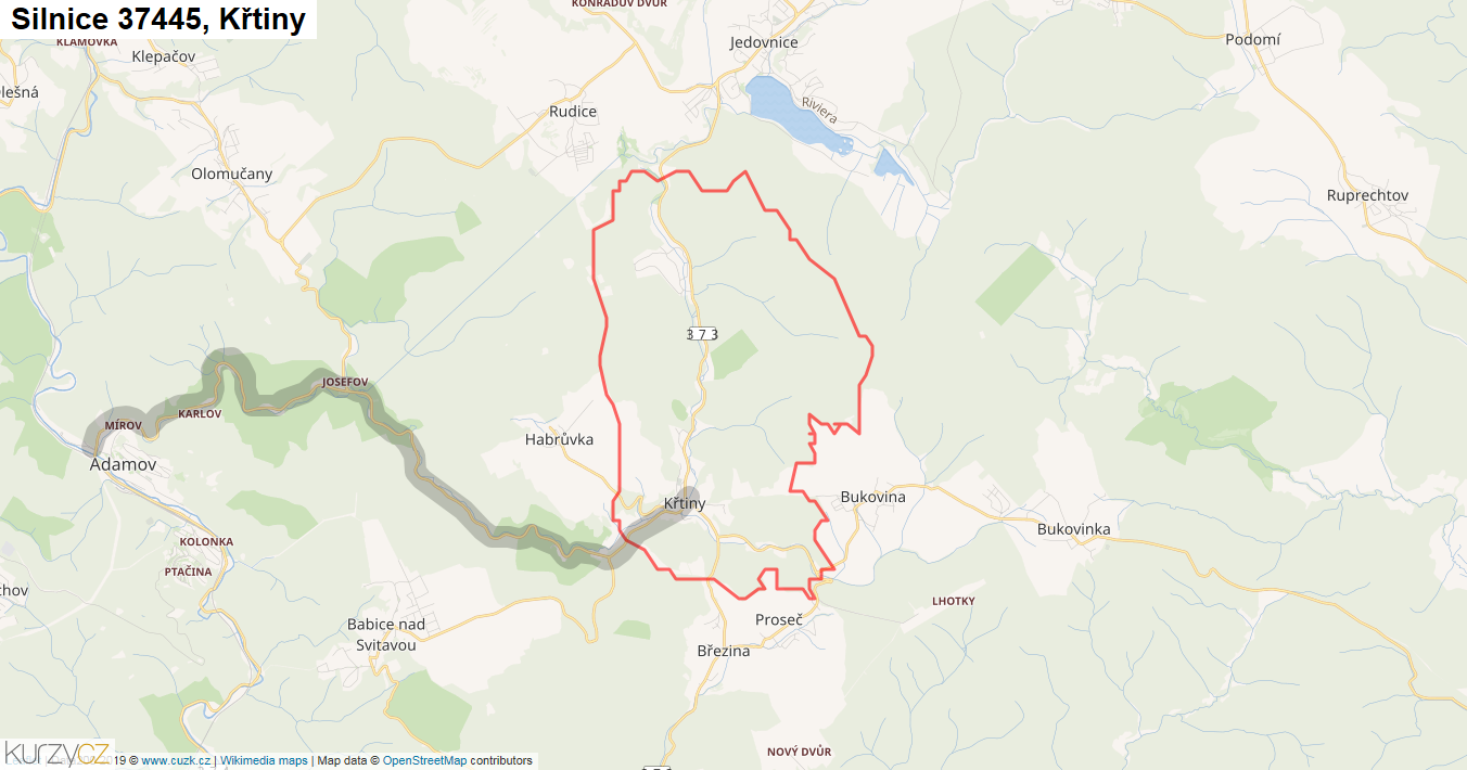 Křtiny, Silnice 37445 - Mapa