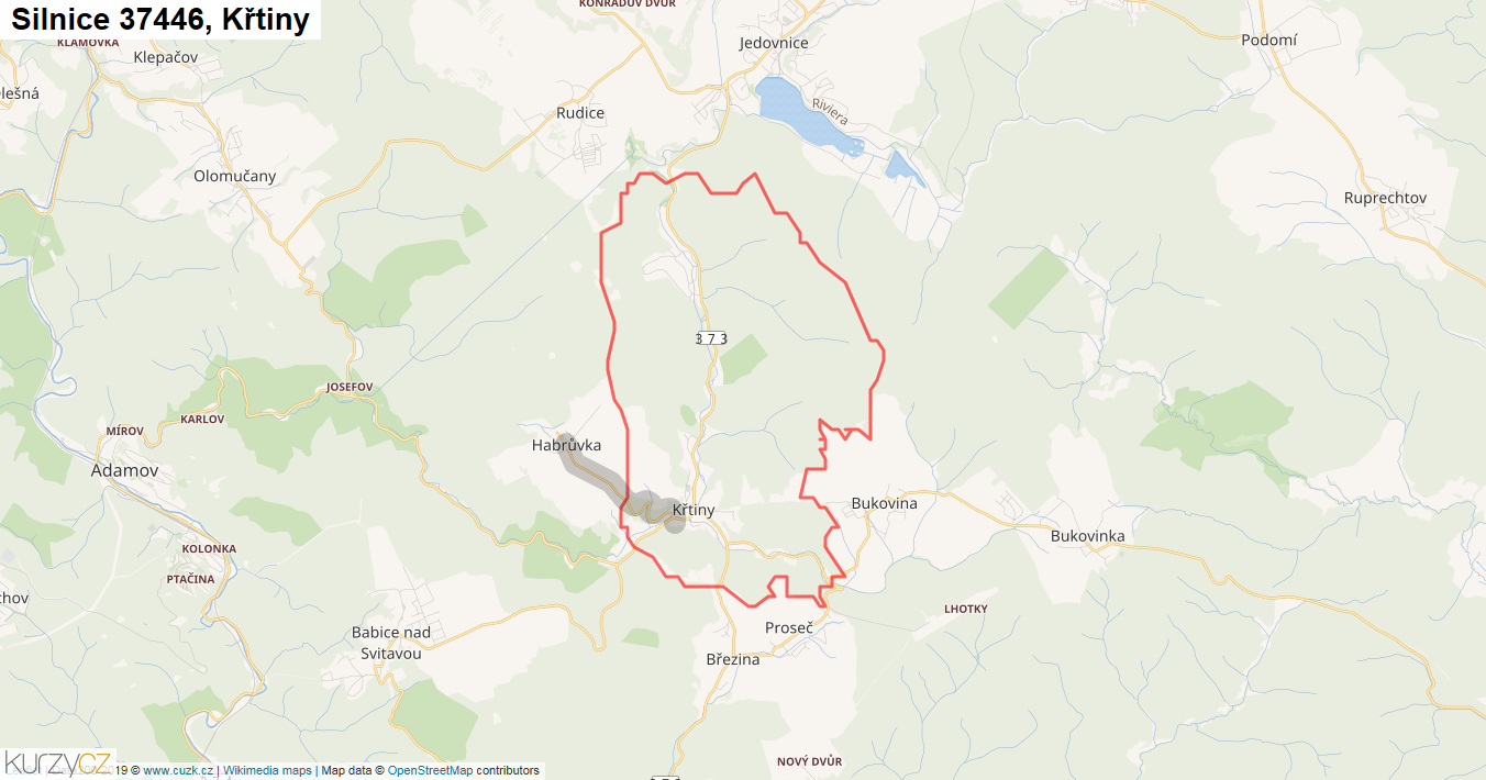Křtiny, Silnice 37446 - Mapa