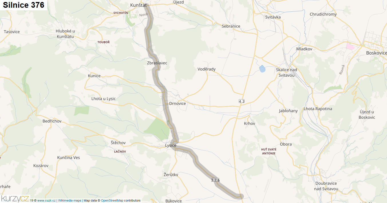 Silnice 376 - mapa Silnice 376