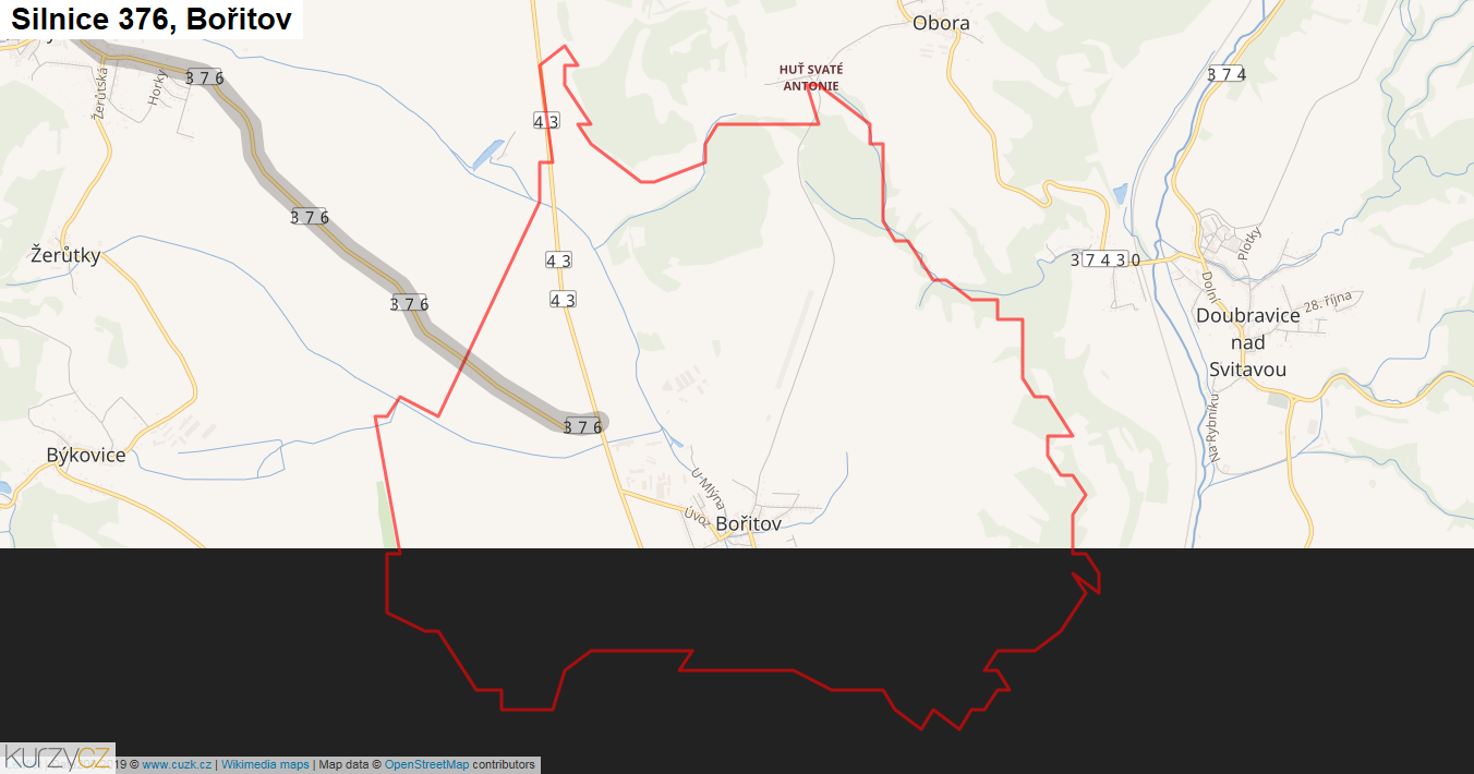 Bořitov, Silnice 376 - Mapa