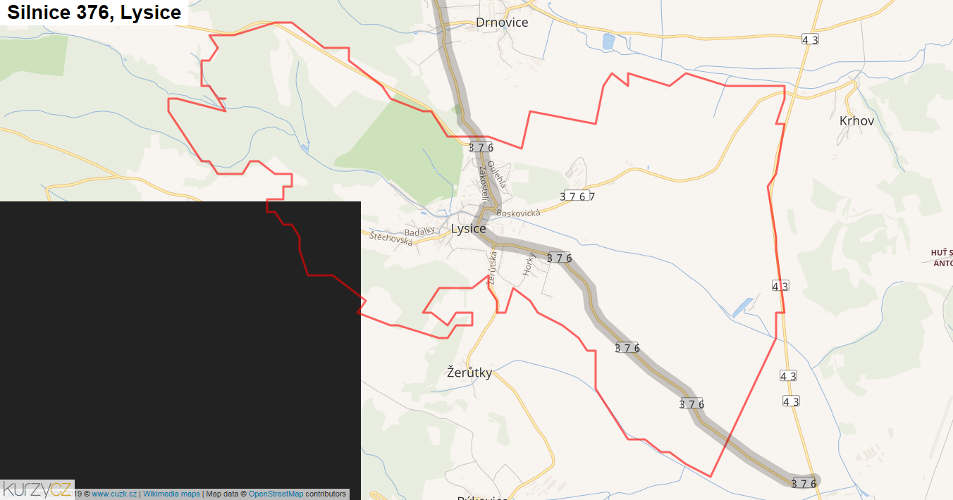 Lysice, Silnice 376 - Mapa
