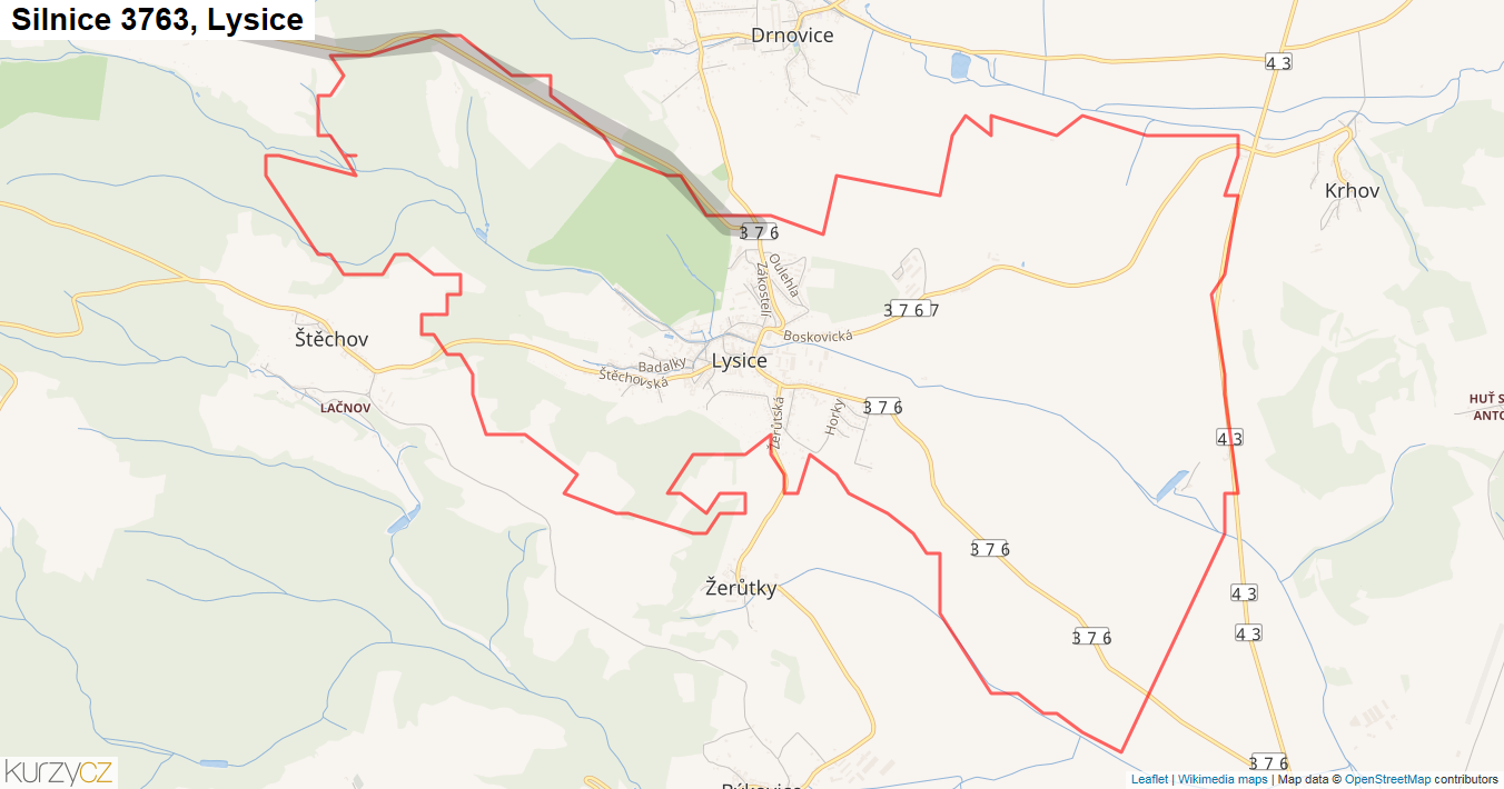 Lysice, Silnice 3763 - Mapa