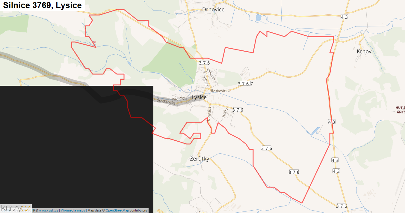 Lysice, Silnice 3769 - Mapa