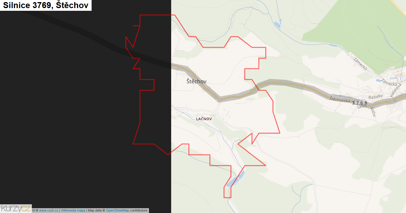 Štěchov, Silnice 3769 - Mapa