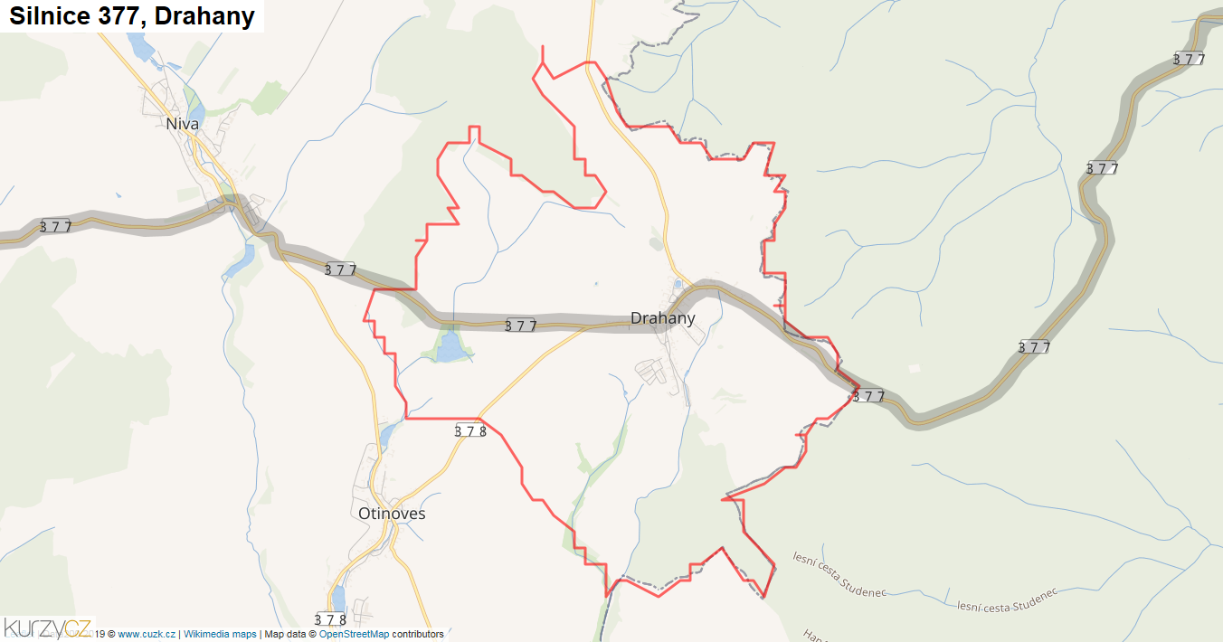 Drahany, Silnice 377 - Mapa