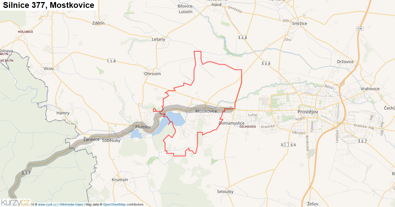Mostkovice, Silnice 377 - Mapa