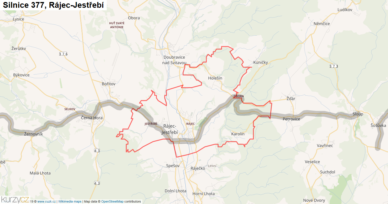 Rájec-Jestřebí, Silnice 377 - Mapa