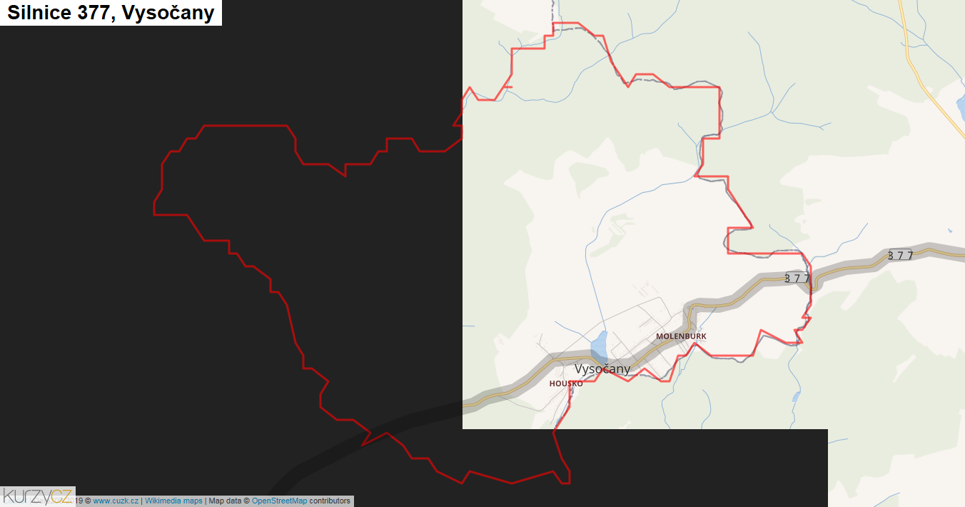 Vysočany, Silnice 377 - Mapa