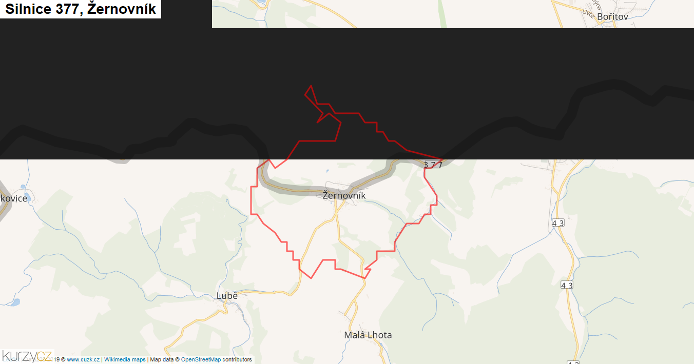 Žernovník, Silnice 377 - Mapa