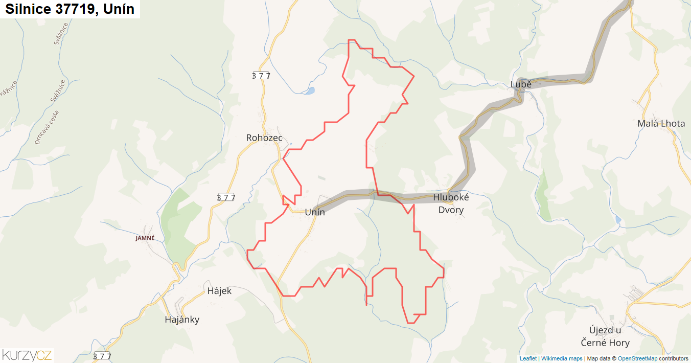 Unín, Silnice 37719 - Mapa
