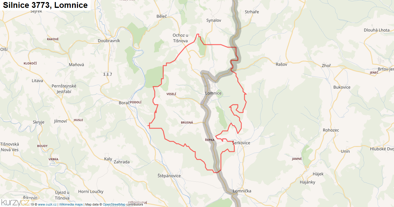 Lomnice, Silnice 3773 - Mapa