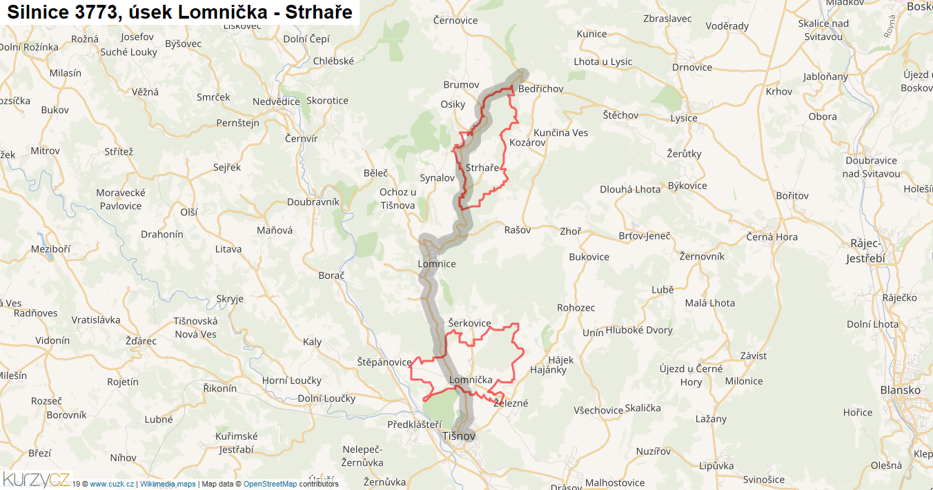 Úsek Lomnička - Strhaře, Silnice 3773 - Mapa