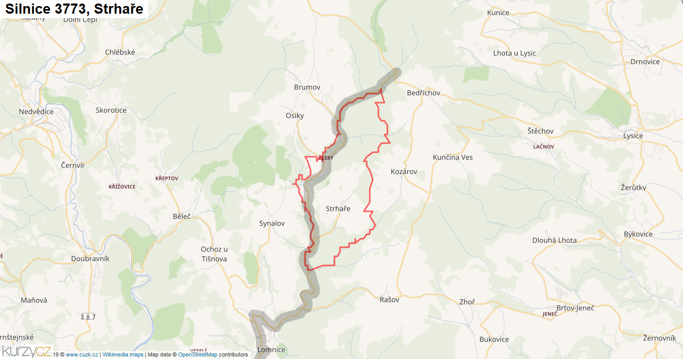 Strhaře, Silnice 3773 - Mapa