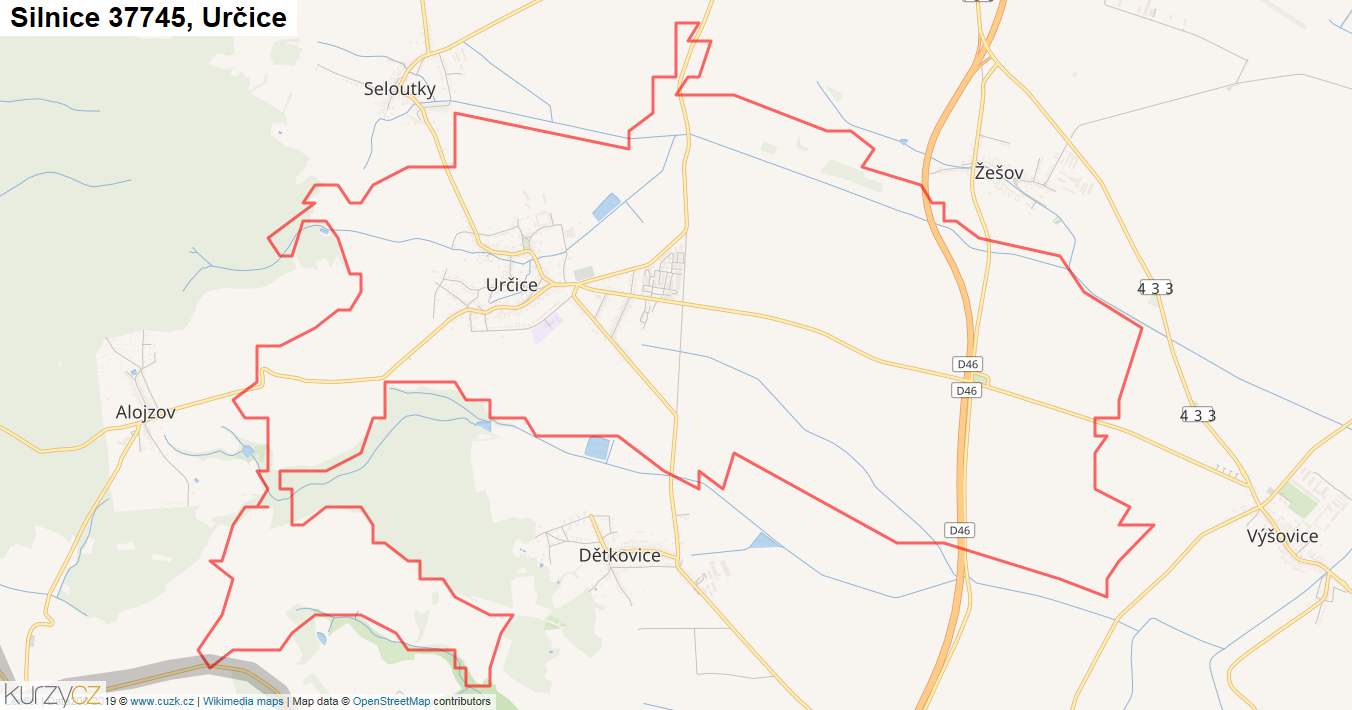 Určice, Silnice 37745 - Mapa