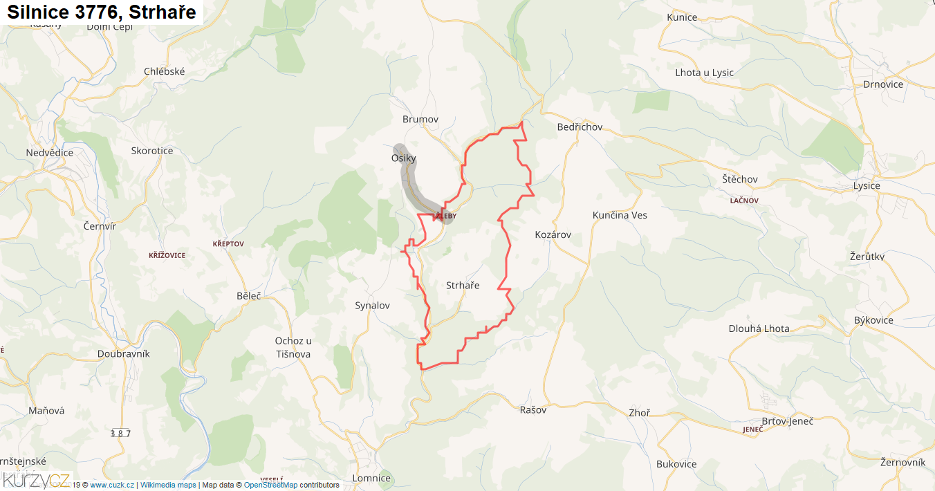 Strhaře, Silnice 3776 - Mapa