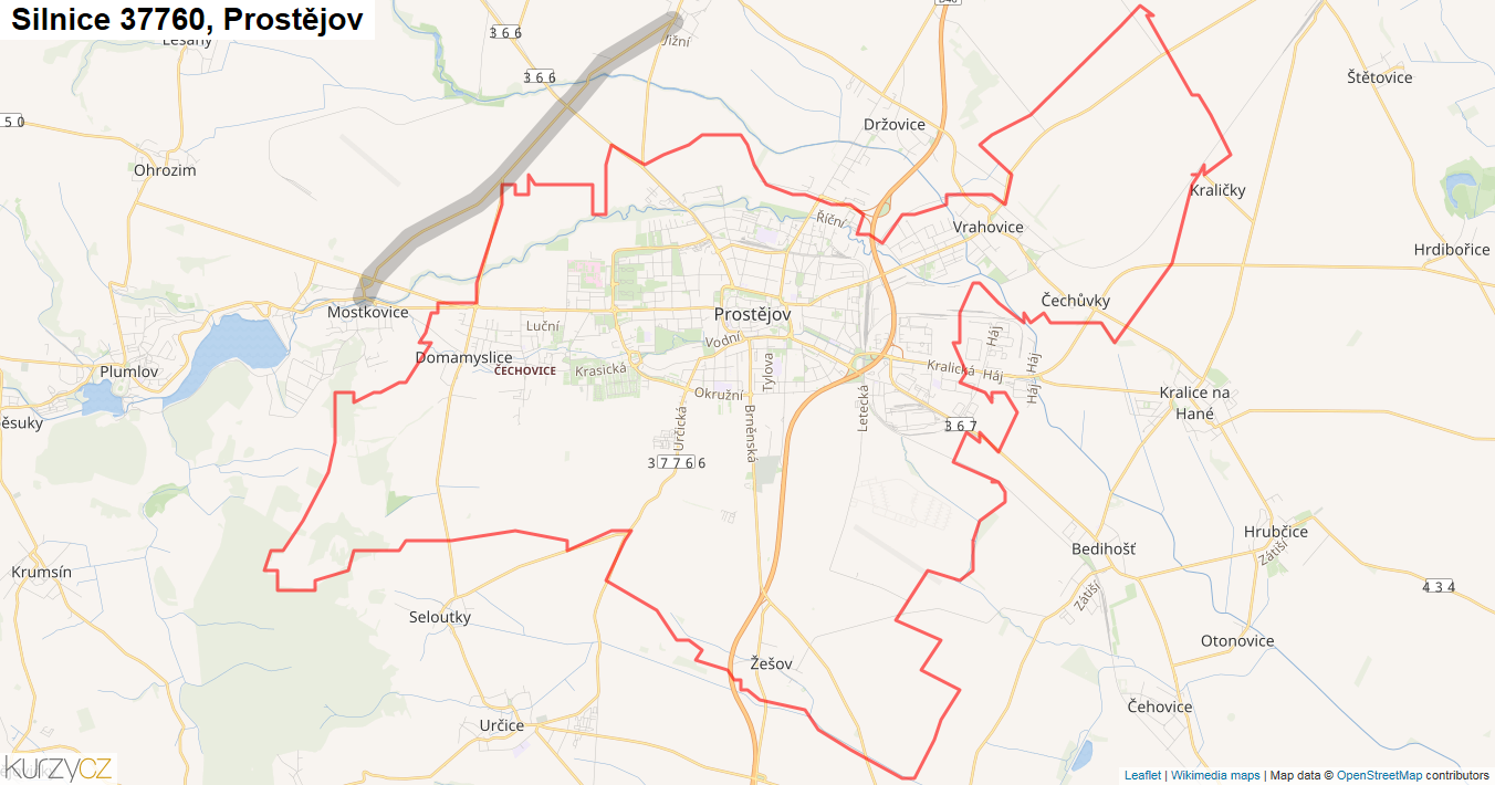 Prostějov, Silnice 37760 - Mapa