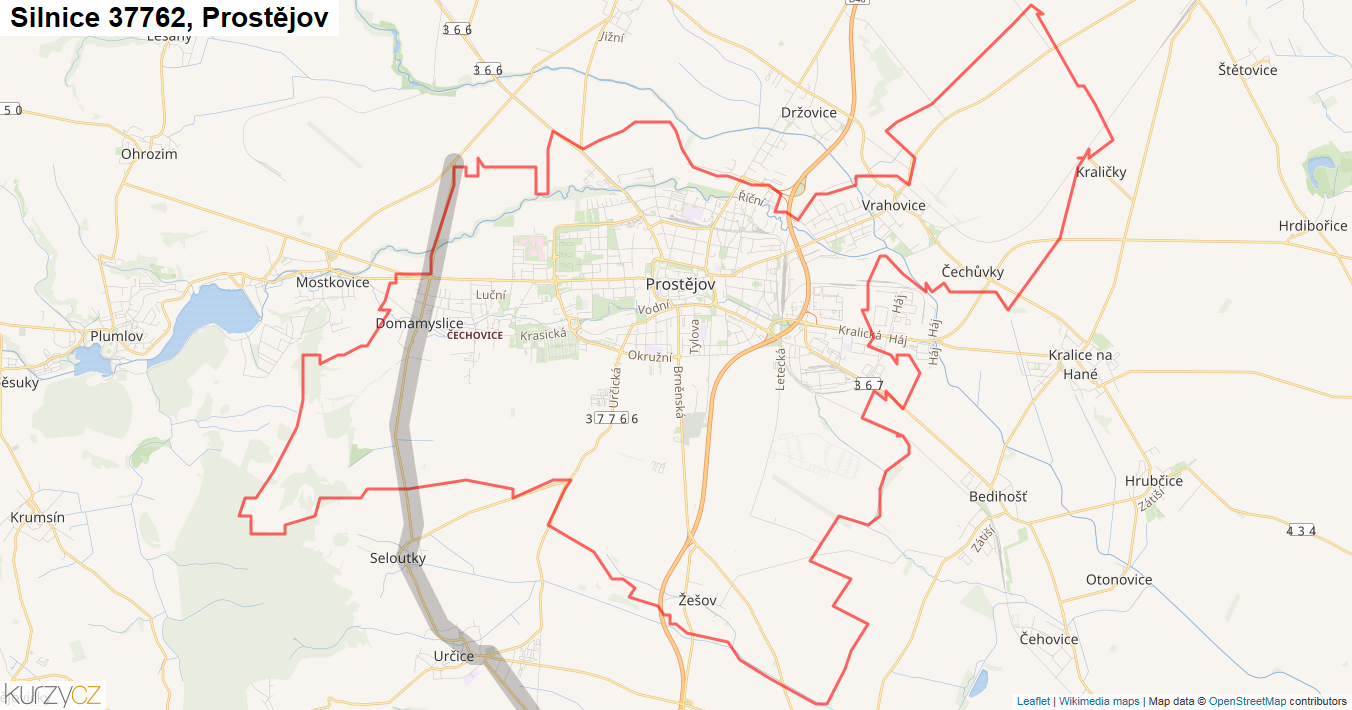 Prostějov, Silnice 37762 - Mapa