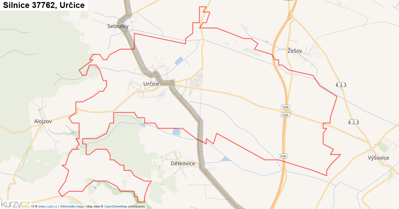 Určice, Silnice 37762 - Mapa