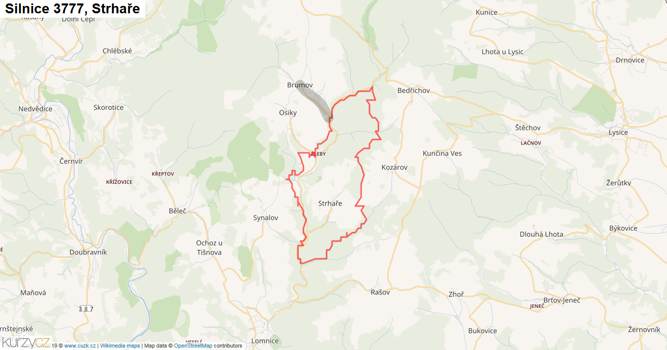 Strhaře, Silnice 3777 - Mapa