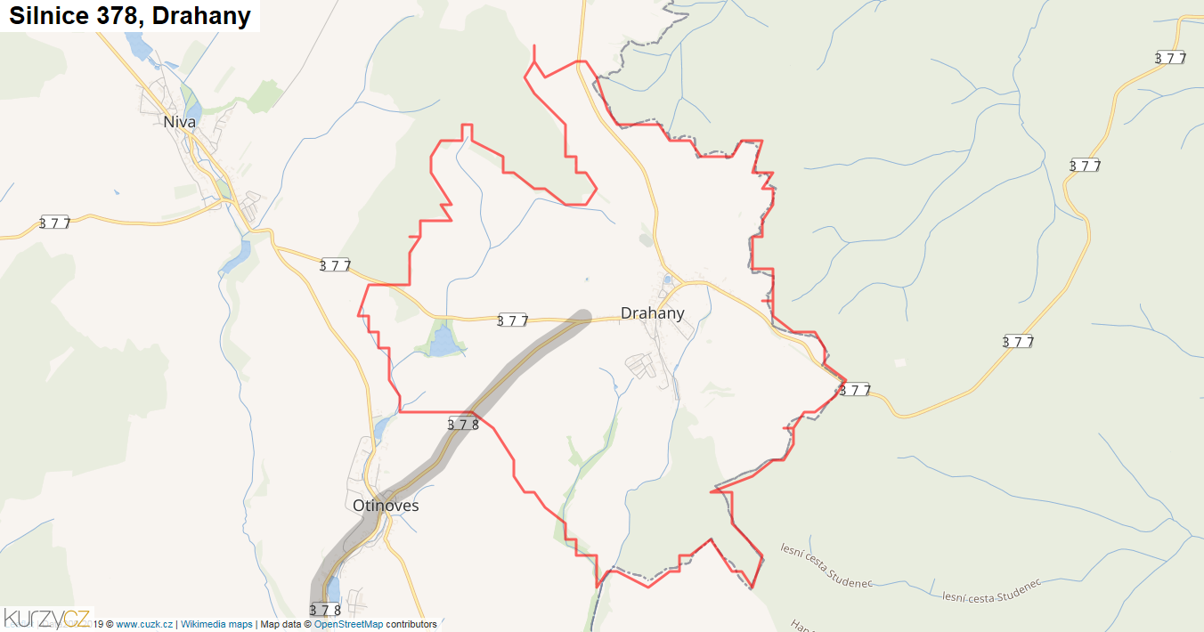Drahany, Silnice 378 - Mapa