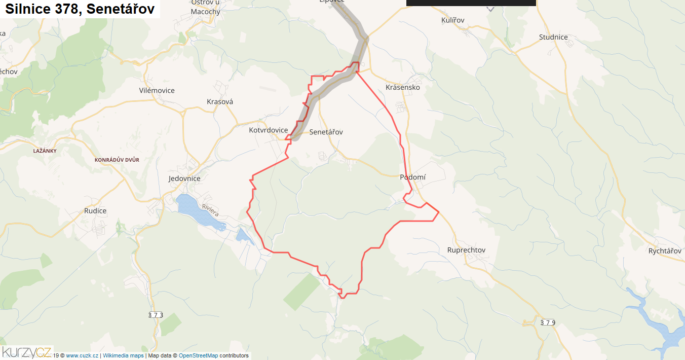 Senetářov, Silnice 378 - Mapa