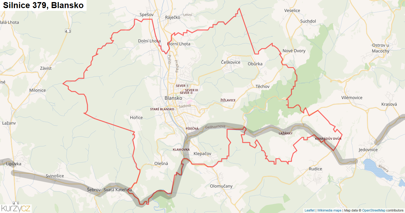 Blansko, Silnice 379 - Mapa