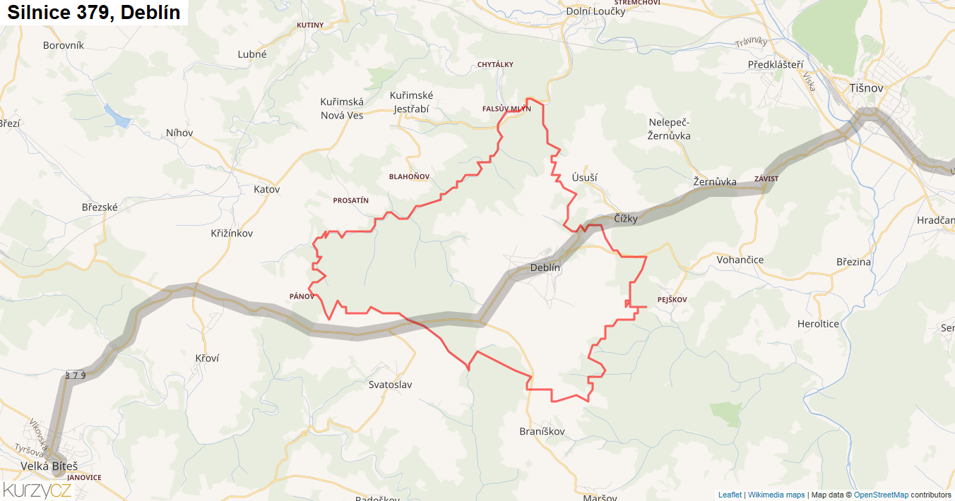 Deblín, Silnice 379 - Mapa