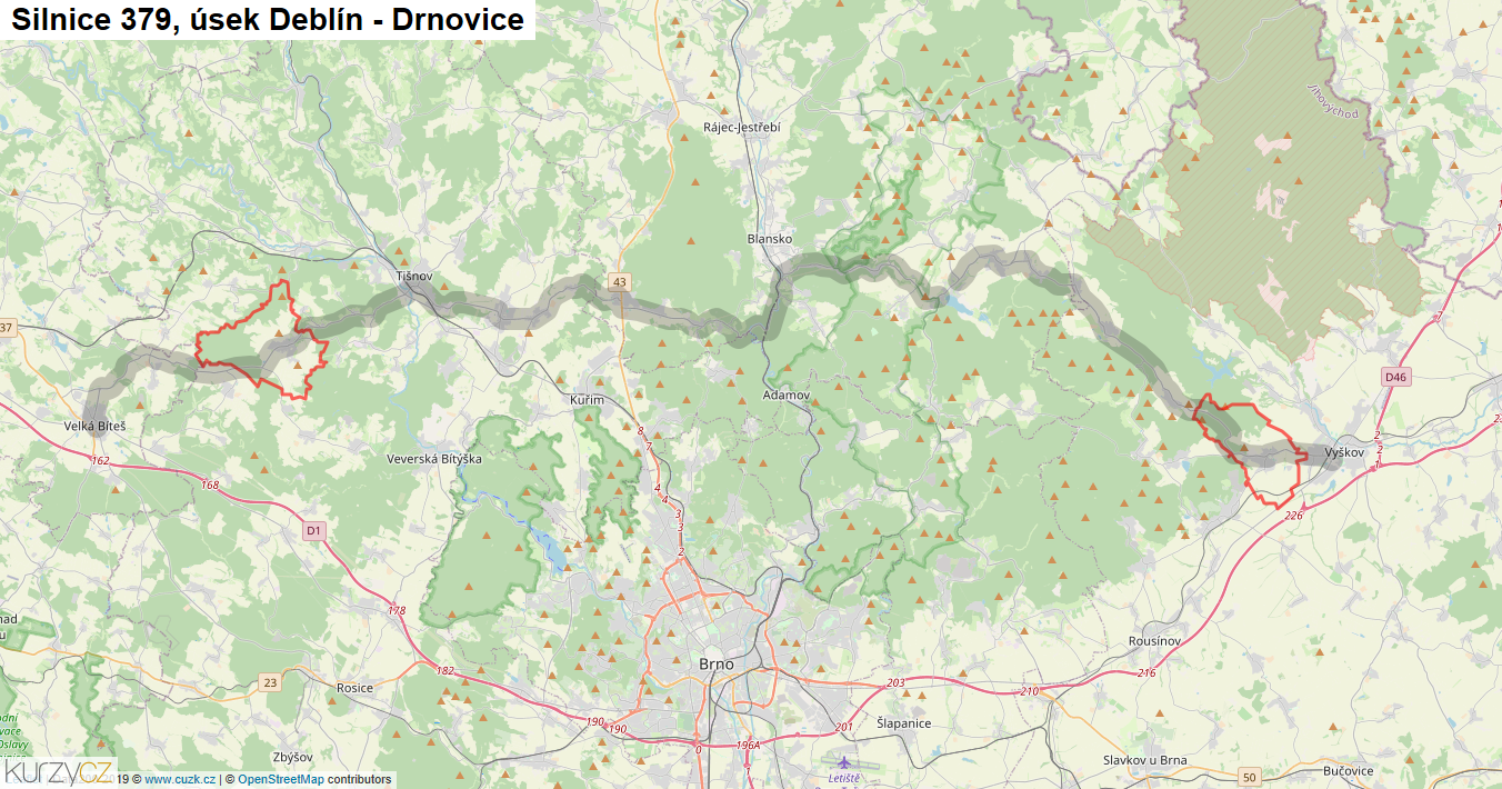Úsek Deblín - Drnovice, Silnice 379 - Mapa