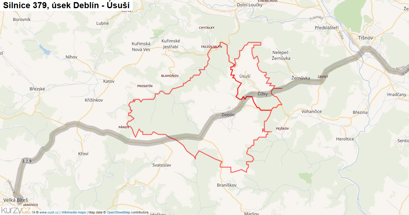 Úsek Deblín - Úsuší, Silnice 379 - Mapa