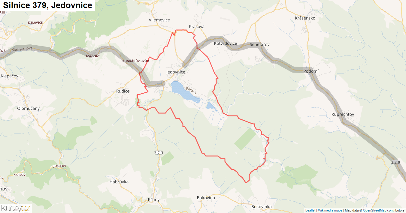 Jedovnice, Silnice 379 - Mapa