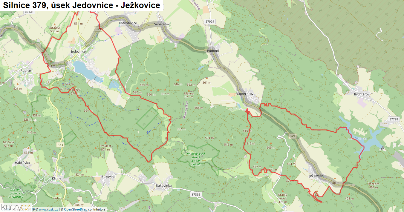 Úsek Jedovnice - Ježkovice, Silnice 379 - Mapa