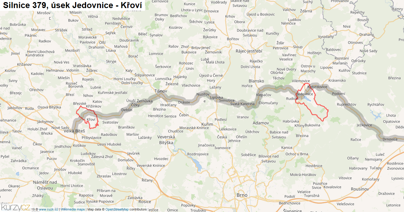 Úsek Jedovnice - Křoví, Silnice 379 - Mapa
