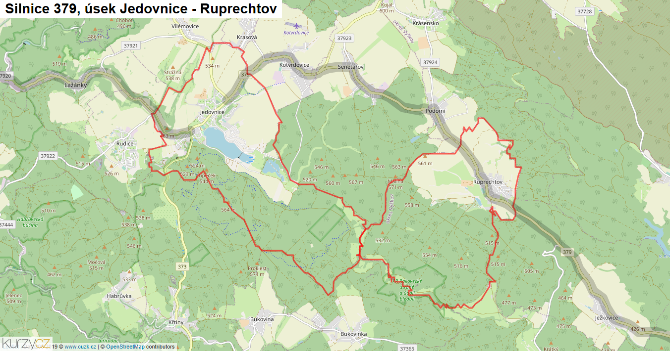 Úsek Jedovnice - Ruprechtov, Silnice 379 - Mapa